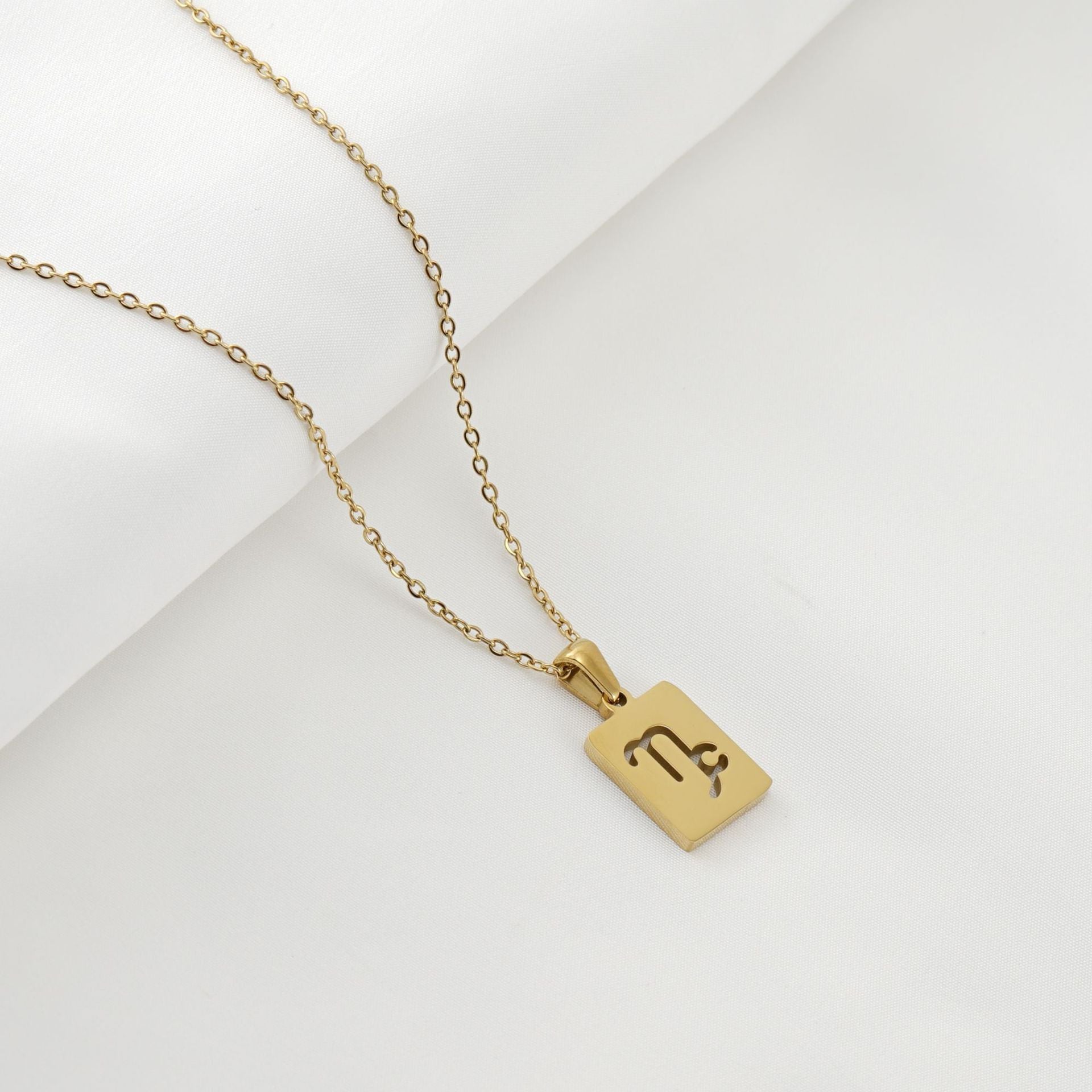 Wholesale Stainless Steel 18K Gold Square Hollow Twelve Constellation Pendants Necklaces